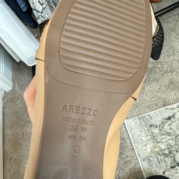 Arezzo women’s tan neutral color leather loafer with large gold buckle accent - Picture 6 of 13